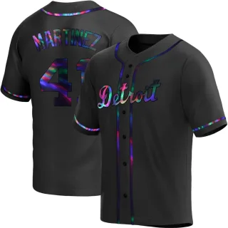 Men's Replica Black Holographic Victor Martinez Detroit Tigers Alternate Jersey