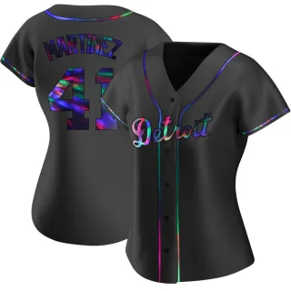 Women's Replica Black Holographic Victor Martinez Detroit Tigers Alternate Jersey